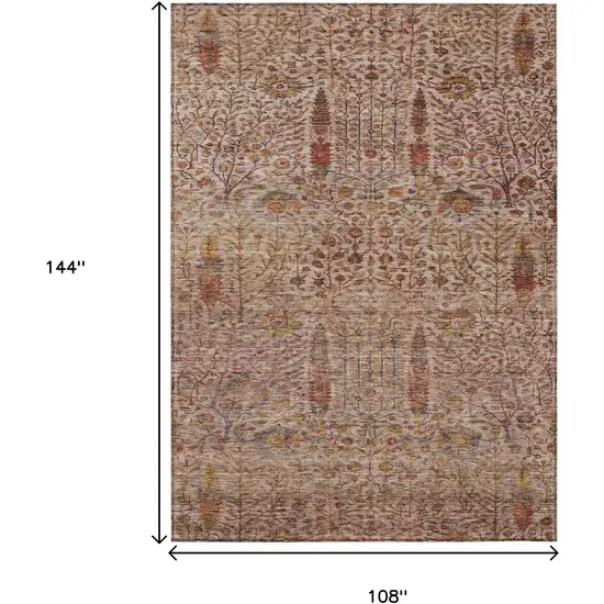 Terra Cotta And Beige Floral Washable Indoor Outdoor Area Rug Photo 9