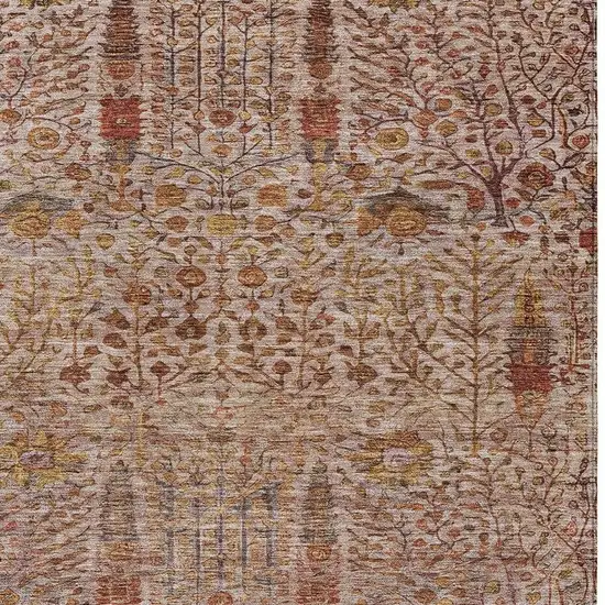 Terra Cotta And Beige Floral Washable Indoor Outdoor Area Rug Photo 7