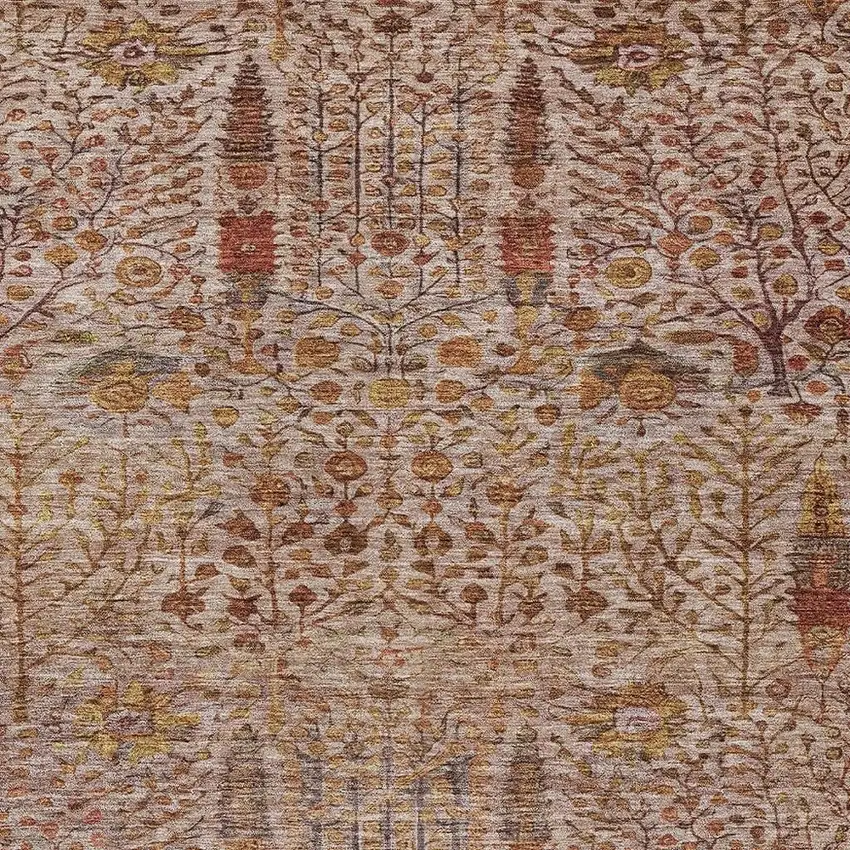 Terra Cotta And Beige Floral Washable Indoor Outdoor Area Rug Photo 4