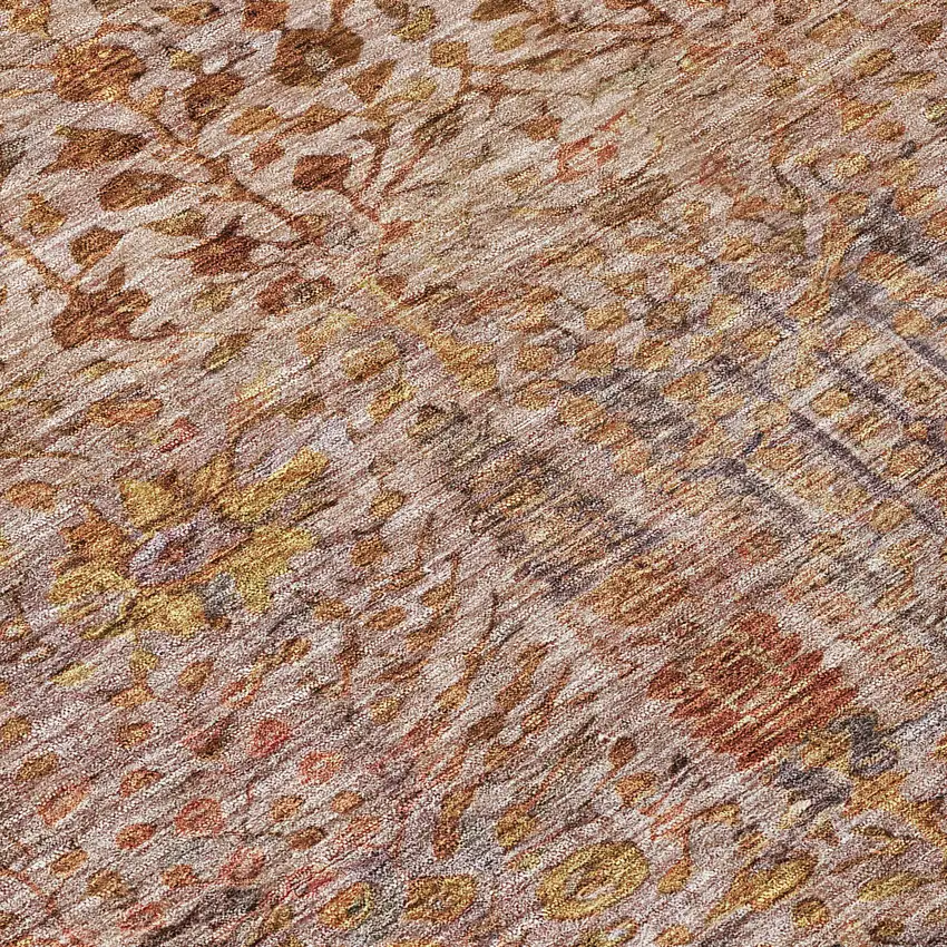 Terra Cotta And Beige Floral Washable Indoor Outdoor Area Rug Photo 8