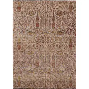 Photo of Terra Cotta And Beige Floral Washable Indoor Outdoor Area Rug