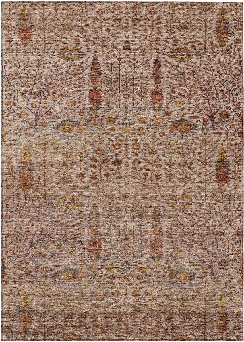 Terra Cotta And Beige Floral Washable Indoor Outdoor Area Rug Photo 1