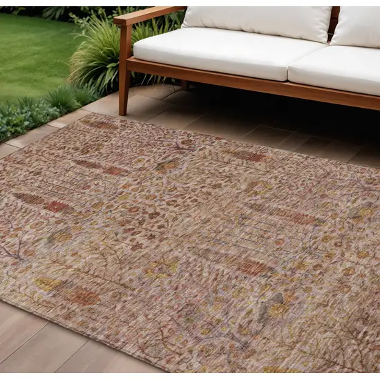 Terra Cotta And Beige Floral Washable Indoor Outdoor Area Rug Photo 2