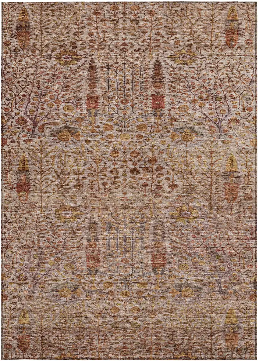 Terra Cotta And Beige Floral Washable Indoor Outdoor Area Rug Photo 3