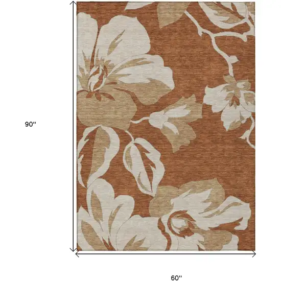 Terra Cotta And Beige Floral Washable Indoor Outdoor Area Rug Photo 3