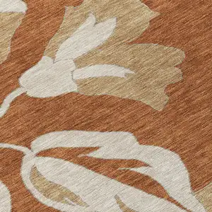 Photo of Terra Cotta And Beige Floral Washable Indoor Outdoor Area Rug