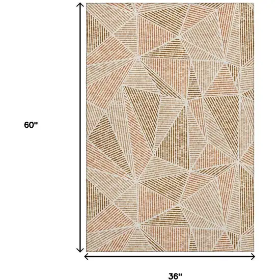 Terra Cotta And Beige Geometric Washable Area Rug With UV Protection Photo 3