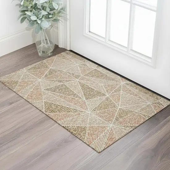 Terra Cotta And Beige Geometric Washable Area Rug With UV Protection Photo 1