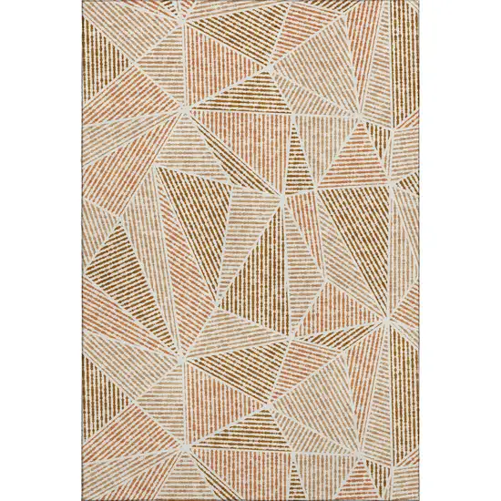 Terra Cotta And Beige Geometric Washable Area Rug With UV Protection Photo 1
