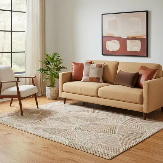 Terra Cotta And Beige Geometric Washable Area Rug With UV Protection Photo 1