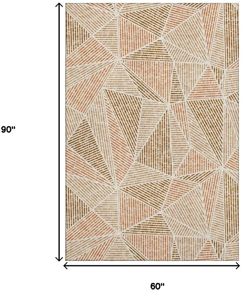 Terra Cotta And Beige Geometric Washable Area Rug With UV Protection Photo 3