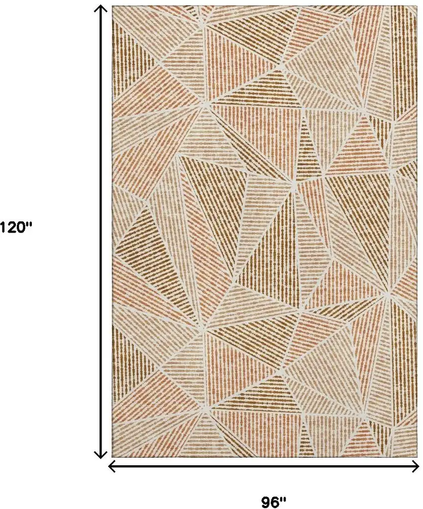 Terra Cotta And Beige Geometric Washable Area Rug With UV Protection Photo 3
