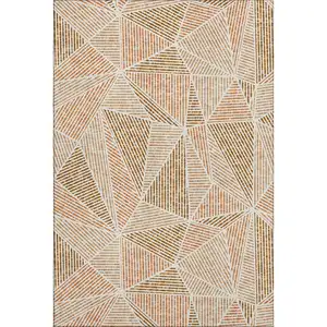 Photo of Terra Cotta And Beige Geometric Washable Area Rug With UV Protection