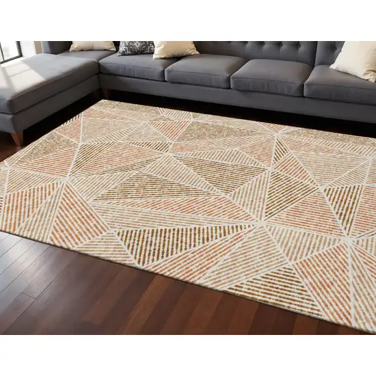 Terra Cotta And Beige Geometric Washable Area Rug With UV Protection Photo 2