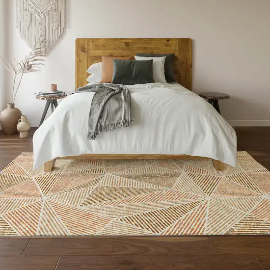 Terra Cotta And Beige Geometric Washable Area Rug With UV Protection Photo 6
