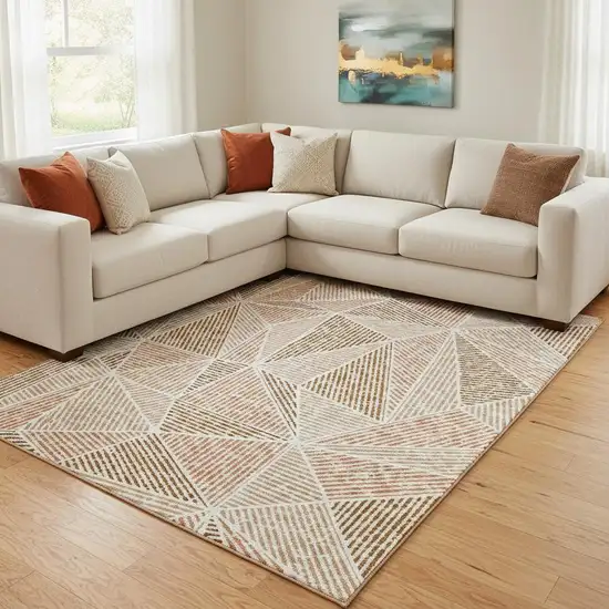 Terra Cotta And Beige Geometric Washable Area Rug With UV Protection Photo 1