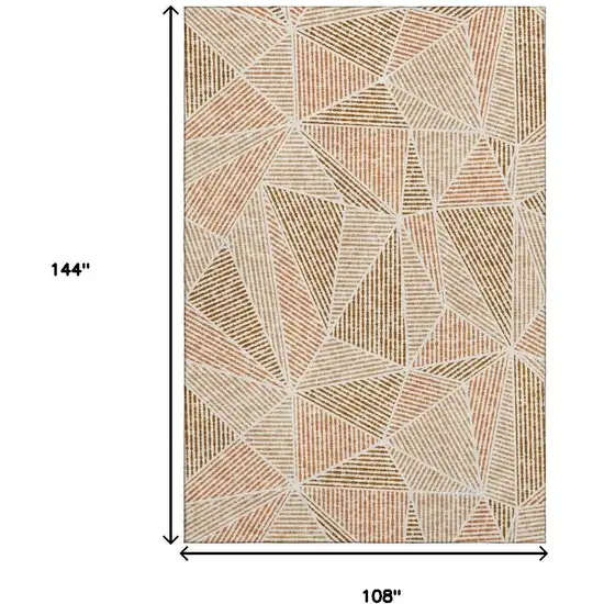 Terra Cotta And Beige Geometric Washable Area Rug With UV Protection Photo 3