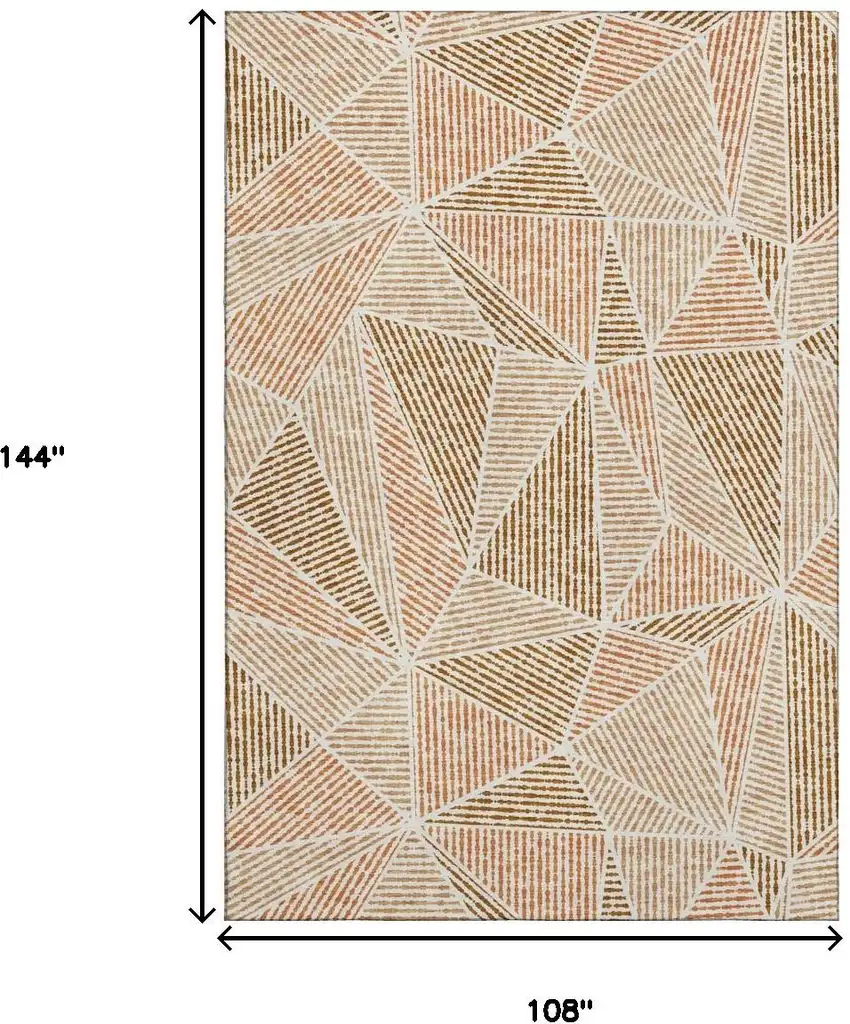 Terra Cotta And Beige Geometric Washable Area Rug With UV Protection Photo 3