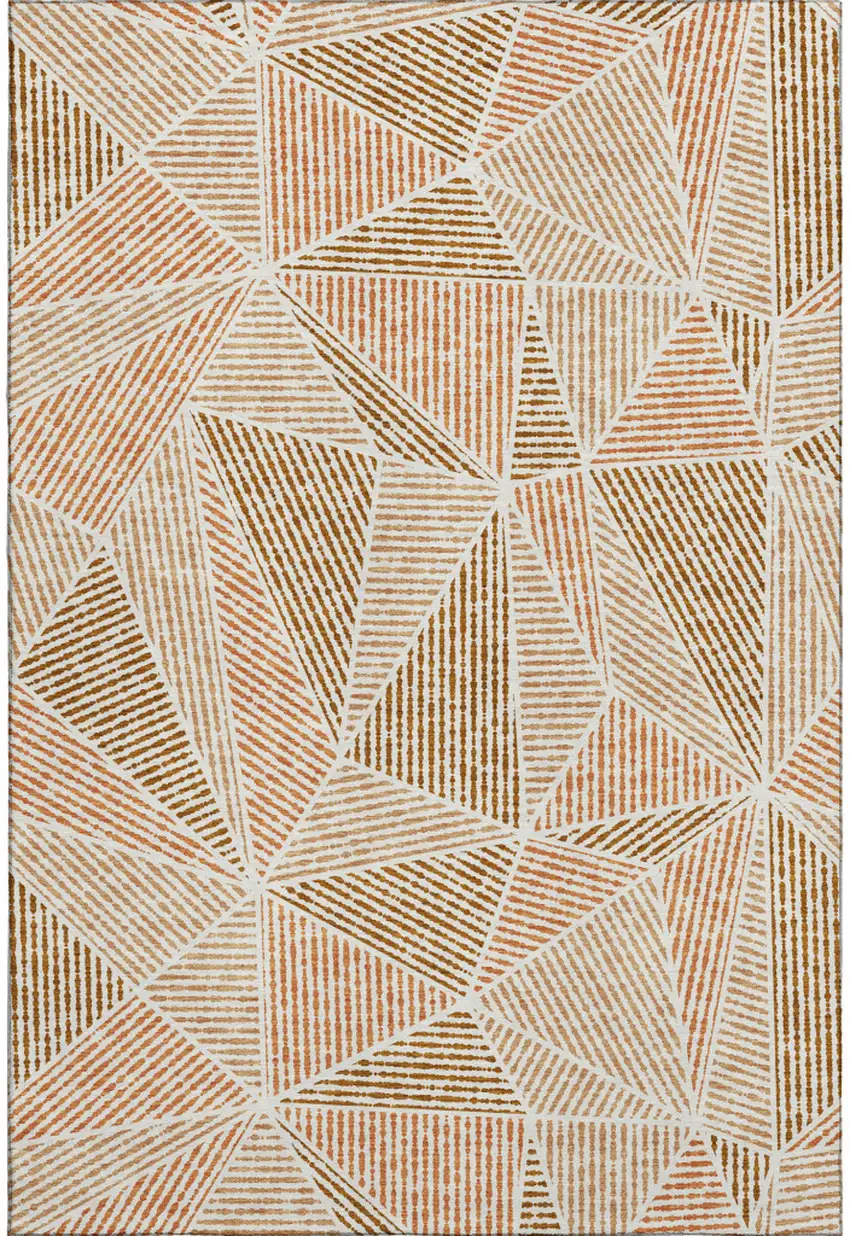 Terra Cotta And Beige Geometric Washable Area Rug With UV Protection Photo 1