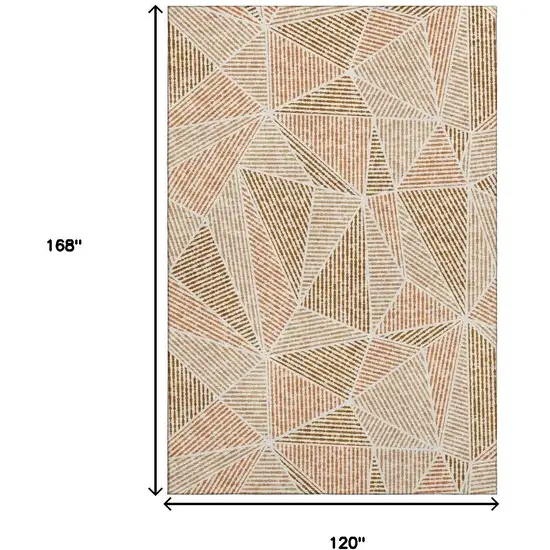 Terra Cotta And Beige Geometric Washable Area Rug With UV Protection Photo 3