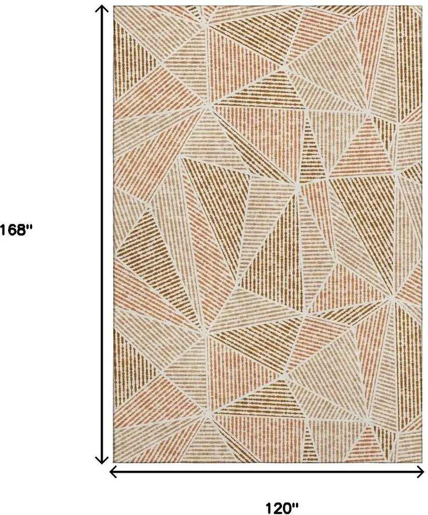 Terra Cotta And Beige Geometric Washable Area Rug With UV Protection Photo 3