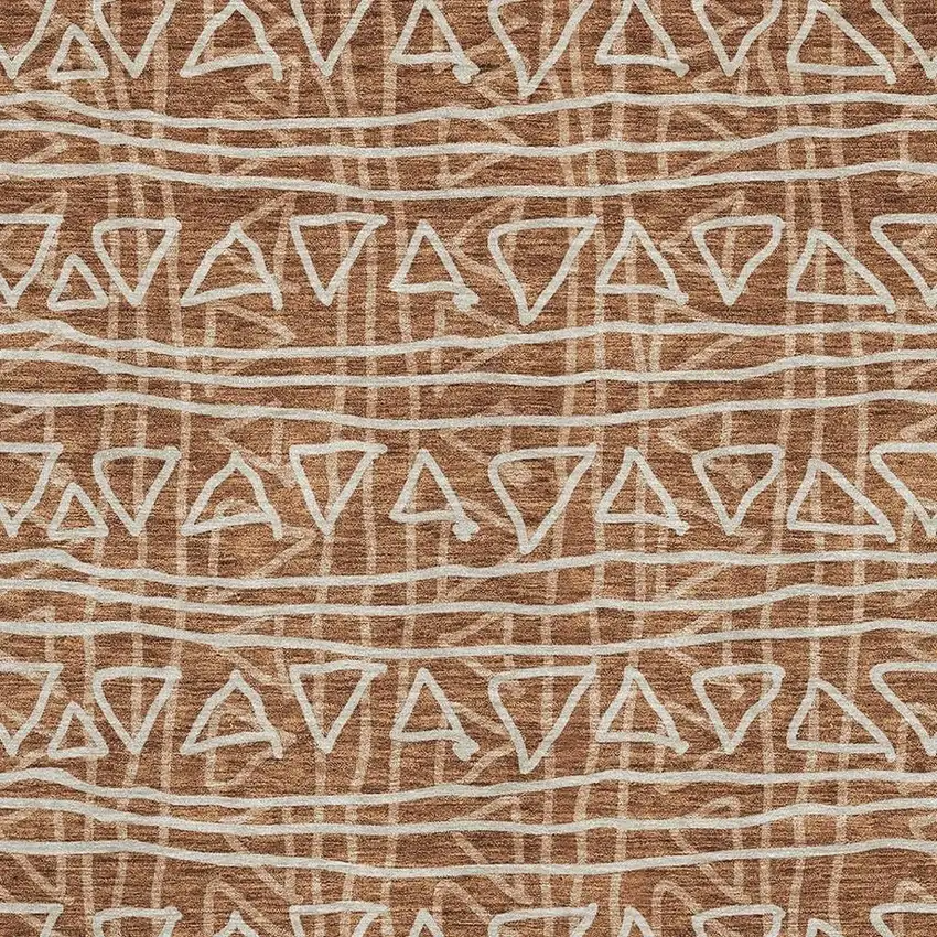 Terra Cotta And Beige Geometric Washable Area Rug With UV Protection Photo 3