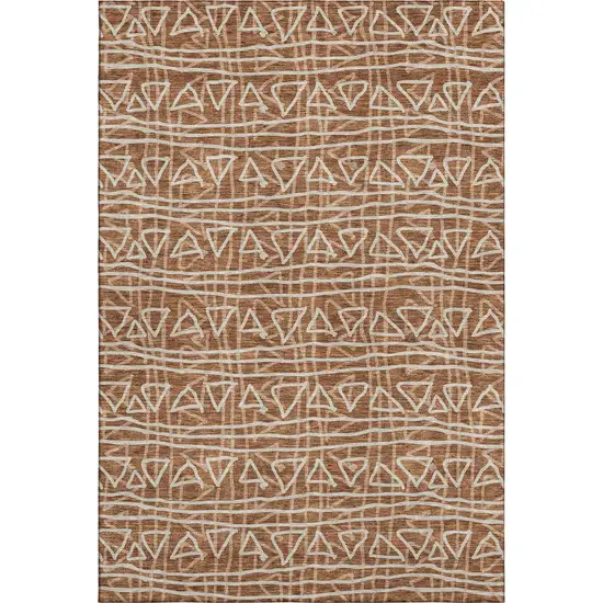 Terra Cotta And Beige Geometric Washable Area Rug With UV Protection Photo 1