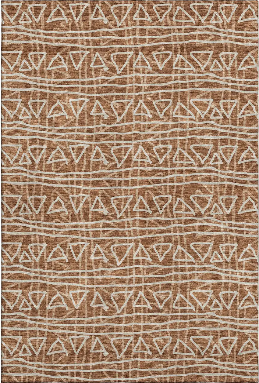 Terra Cotta And Beige Geometric Washable Area Rug With UV Protection Photo 1