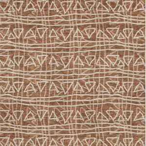 Photo of Terra Cotta And Beige Geometric Washable Area Rug With UV Protection