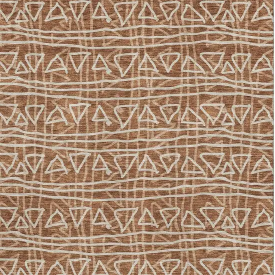 Terra Cotta And Beige Geometric Washable Area Rug With UV Protection Photo 4