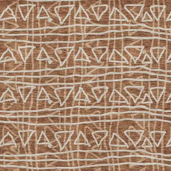 Terra Cotta And Beige Geometric Washable Area Rug With UV Protection Photo 3