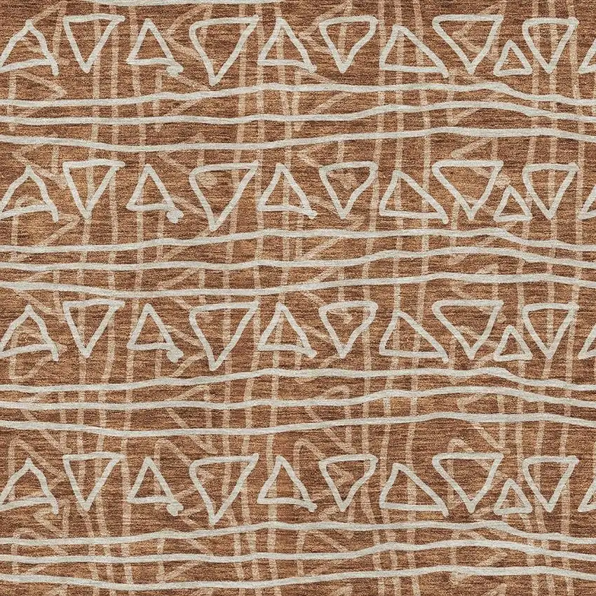 Terra Cotta And Beige Geometric Washable Area Rug With UV Protection Photo 3