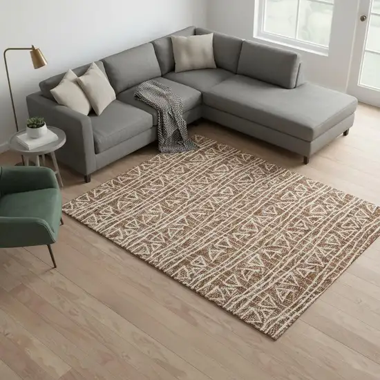 Terra Cotta And Beige Geometric Washable Area Rug With UV Protection Photo 2