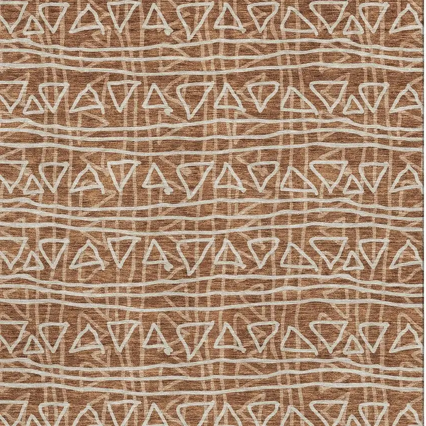 Terra Cotta And Beige Geometric Washable Area Rug With UV Protection Photo 4