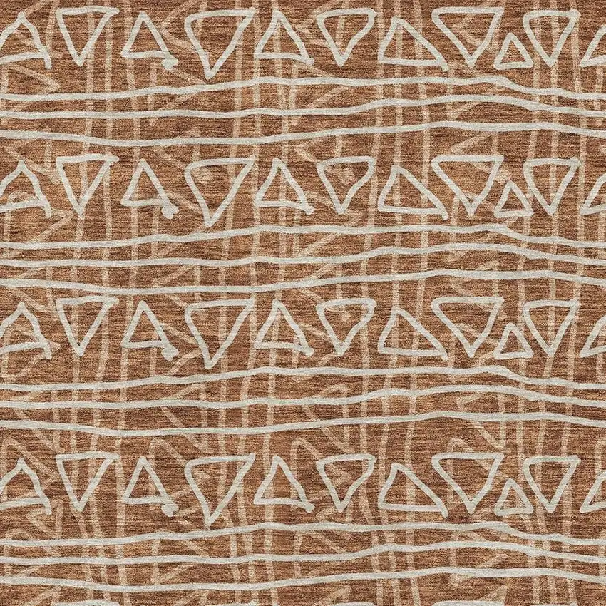 Terra Cotta And Beige Geometric Washable Area Rug With UV Protection Photo 3