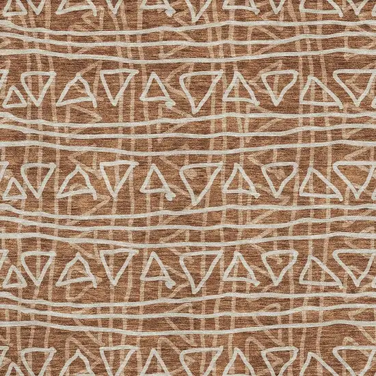 Terra Cotta And Beige Geometric Washable Area Rug With UV Protection Photo 3