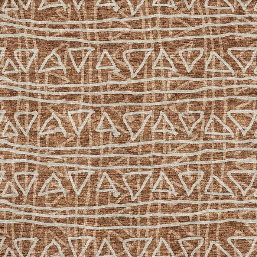 Terra Cotta And Beige Geometric Washable Area Rug With UV Protection Photo 3
