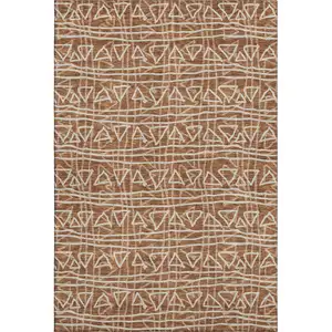 Photo of Terra Cotta And Beige Geometric Washable Area Rug With UV Protection