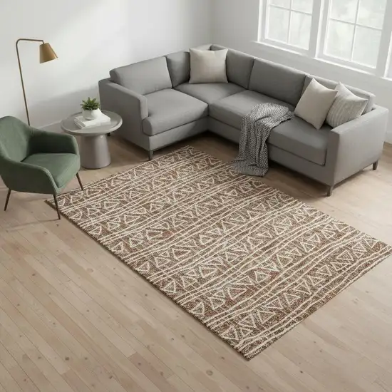 Terra Cotta And Beige Geometric Washable Area Rug With UV Protection Photo 2