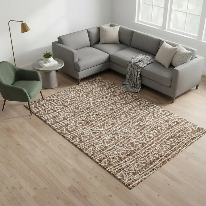 Terra Cotta And Beige Geometric Washable Area Rug With UV Protection Photo 2