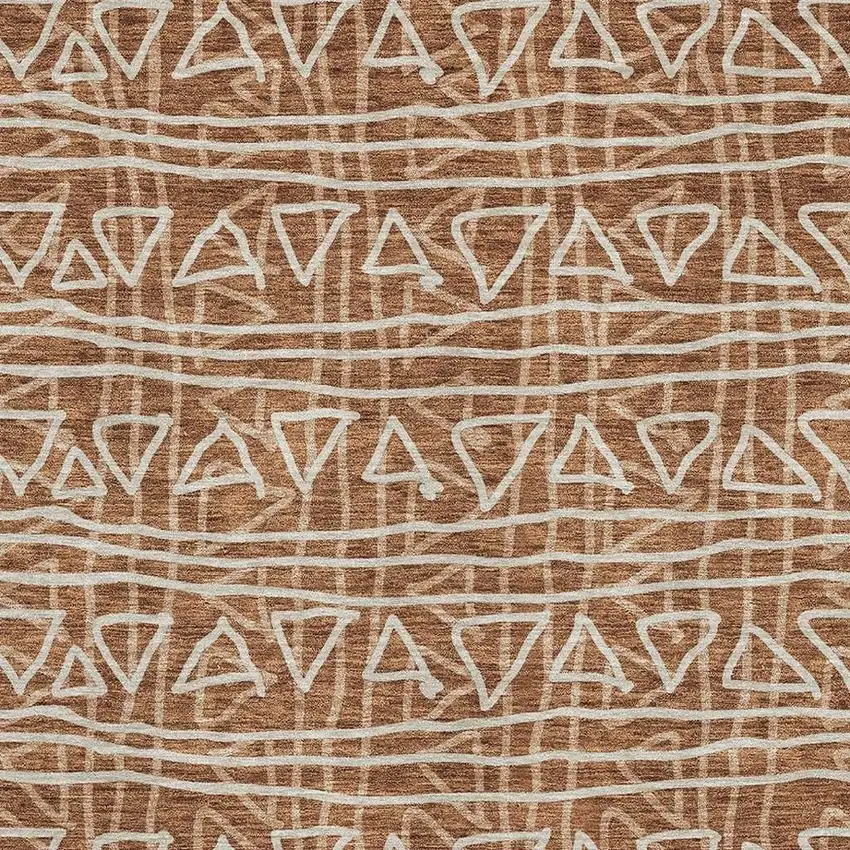 Terra Cotta And Beige Geometric Washable Area Rug With UV Protection Photo 3