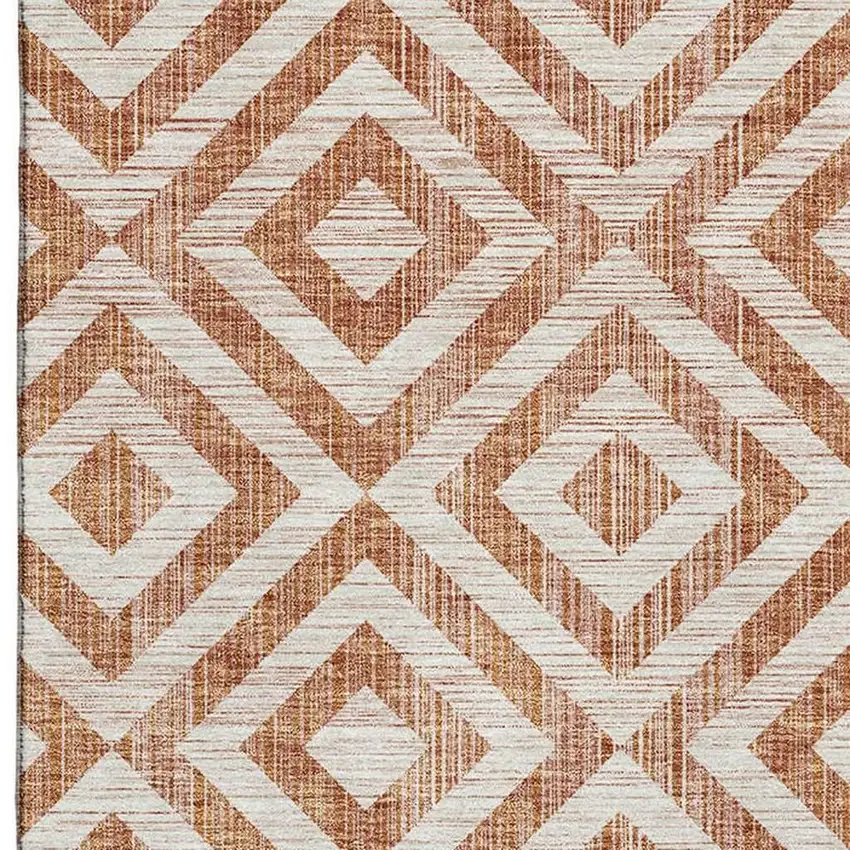 Terra Cotta And Beige Geometric Washable Area Rug With UV Protection Photo 3