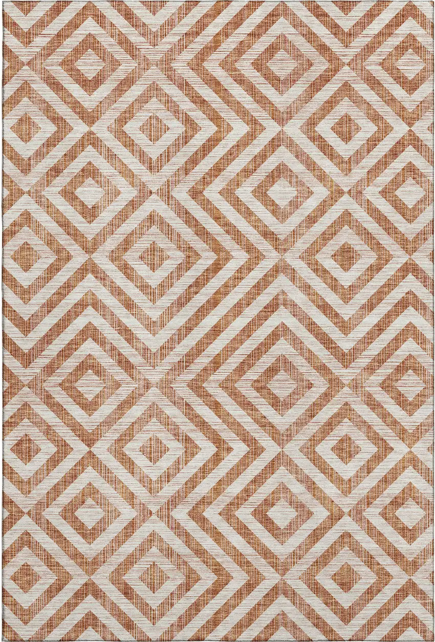 Terra Cotta And Beige Geometric Washable Area Rug With UV Protection Photo 1