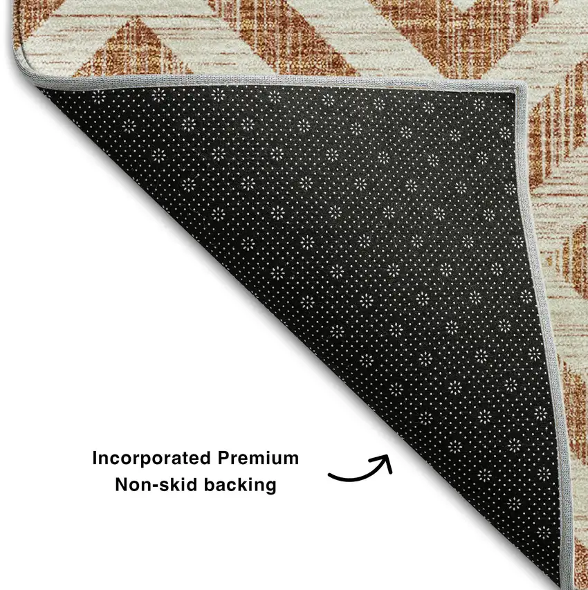Terra Cotta And Beige Geometric Washable Area Rug With UV Protection Photo 7