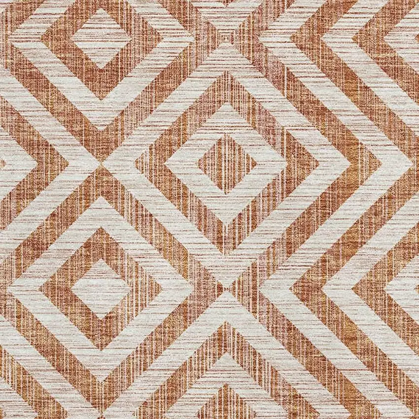 Terra Cotta And Beige Geometric Washable Area Rug With UV Protection Photo 3