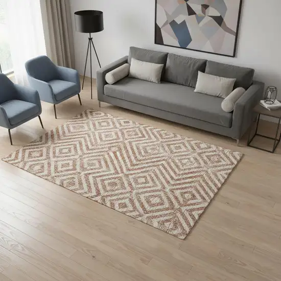 Terra Cotta And Beige Geometric Washable Area Rug With UV Protection Photo 2