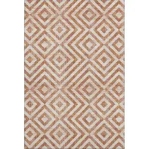 Photo of Terra Cotta And Beige Geometric Washable Area Rug With UV Protection