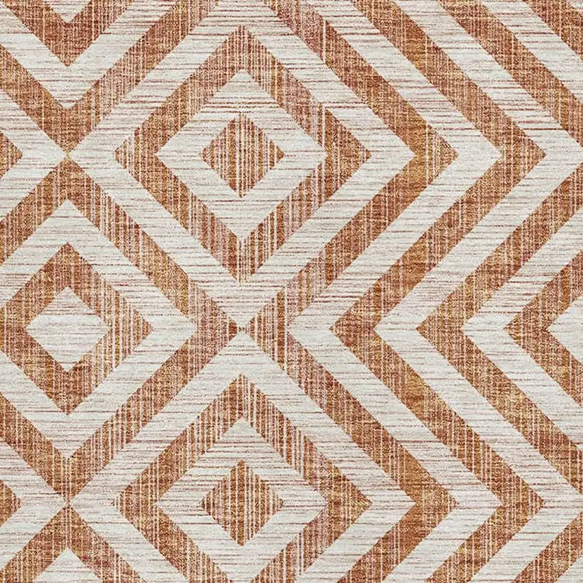 Terra Cotta And Beige Geometric Washable Area Rug With UV Protection Photo 3