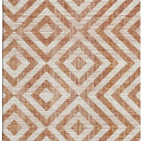 Terra Cotta And Beige Geometric Washable Area Rug With UV Protection Photo 4