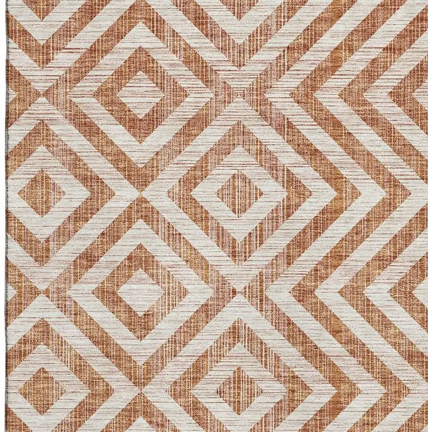 Terra Cotta And Beige Geometric Washable Area Rug With UV Protection Photo 4